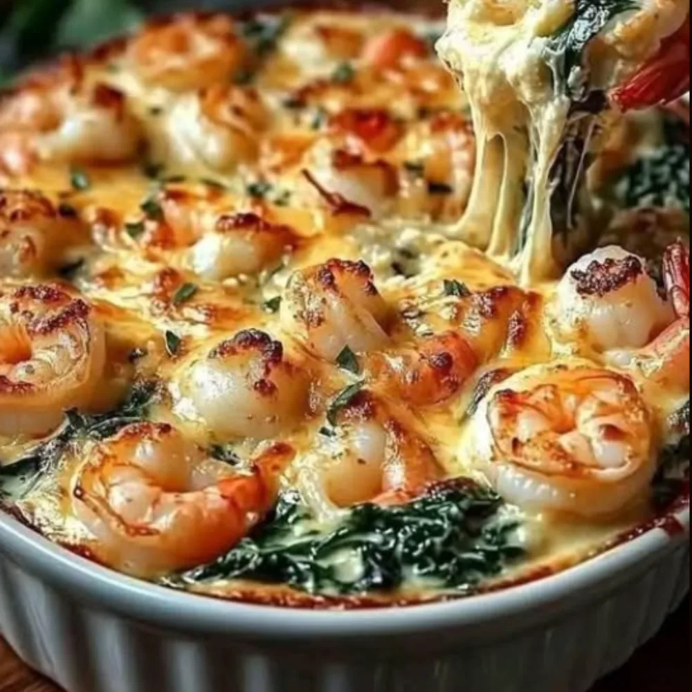 Shrimp and Spinach with Rich and Creamy Crab Cheese