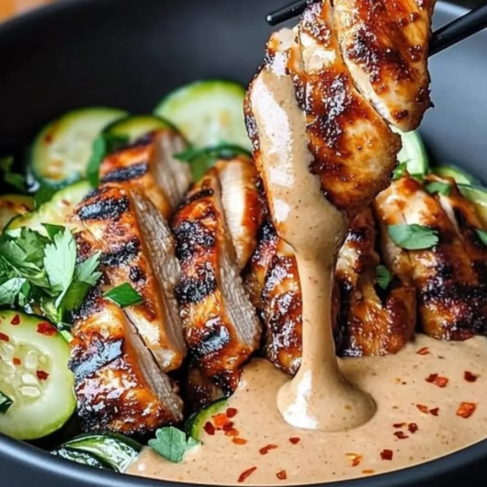 Thai Peanut Chicken Bowl with Charred Zucchini