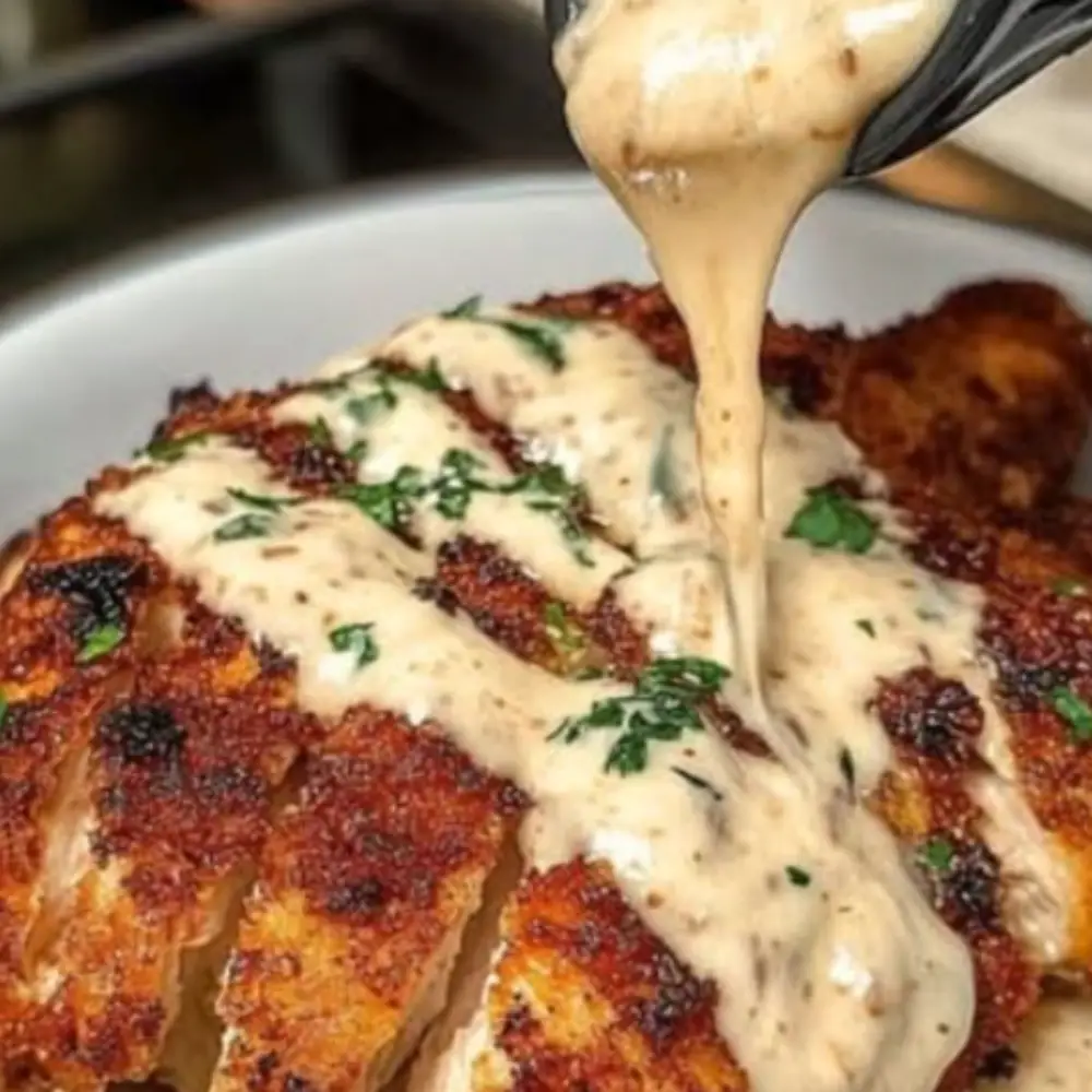 Parmesan Crusted Chicken with Creamy Garlic Sauce