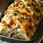 Hearty Potato Loaf with Turkey Bacon and Beef Sausage Filling