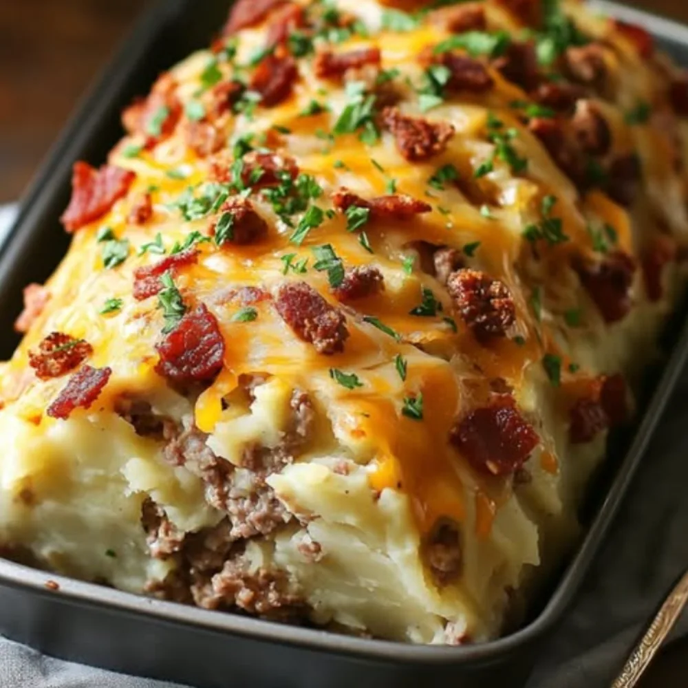 Hearty Potato Loaf with Turkey Bacon and Beef Sausage Filling