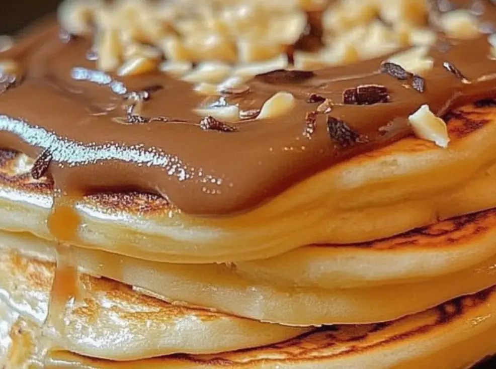Fluffy Pancakes with Peanut Caramel Sauce