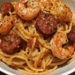 Creamy Spaghetti with Shrimp and Chorizo