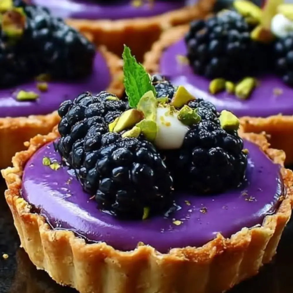 Elegant Blackberry Pistachio Cream Tarts