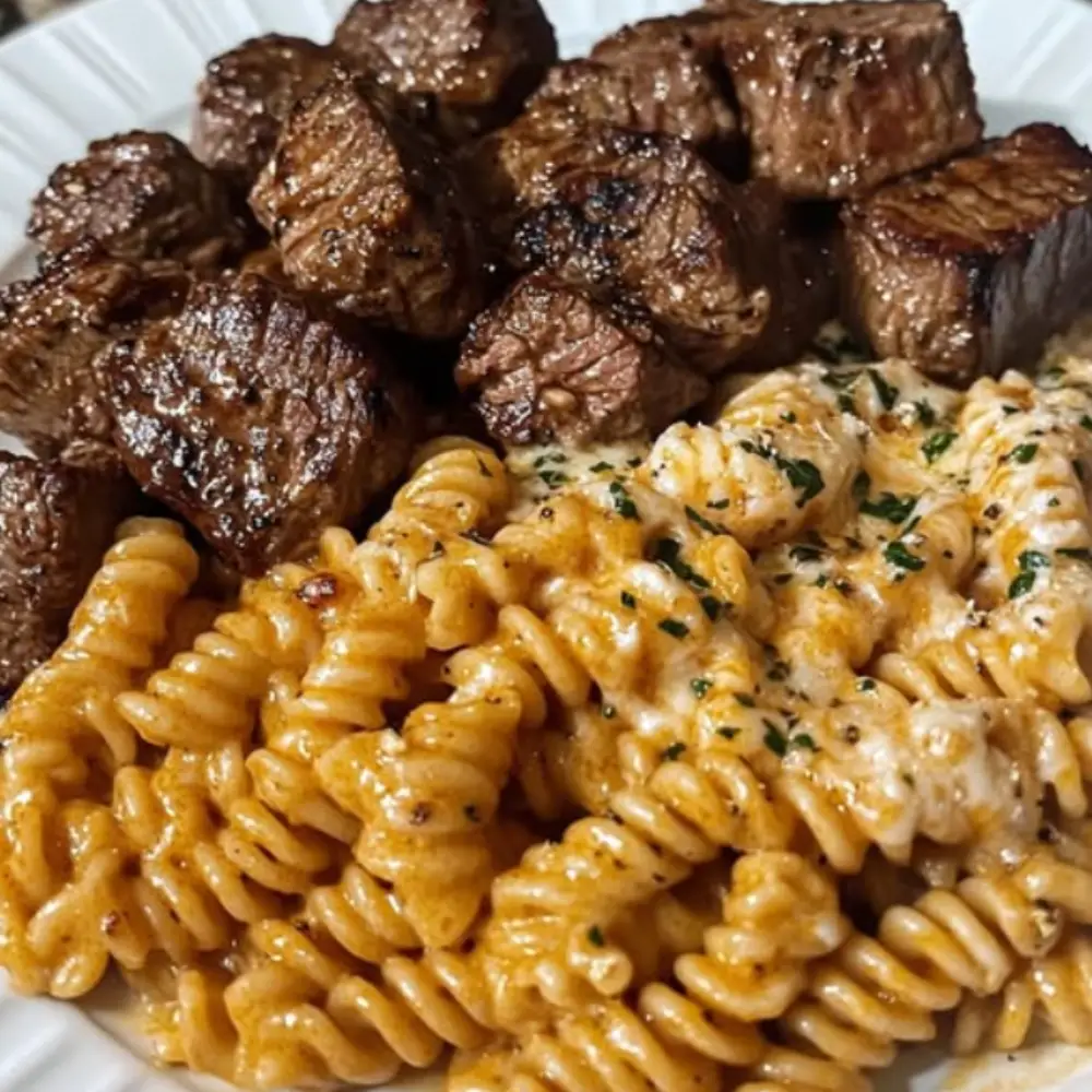Garlic Butter Steak Bites with Cheesy One-Pan Pasta