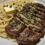 Ribeye Steak in Garlic Butter Sauce with Creamy Herb Pasta