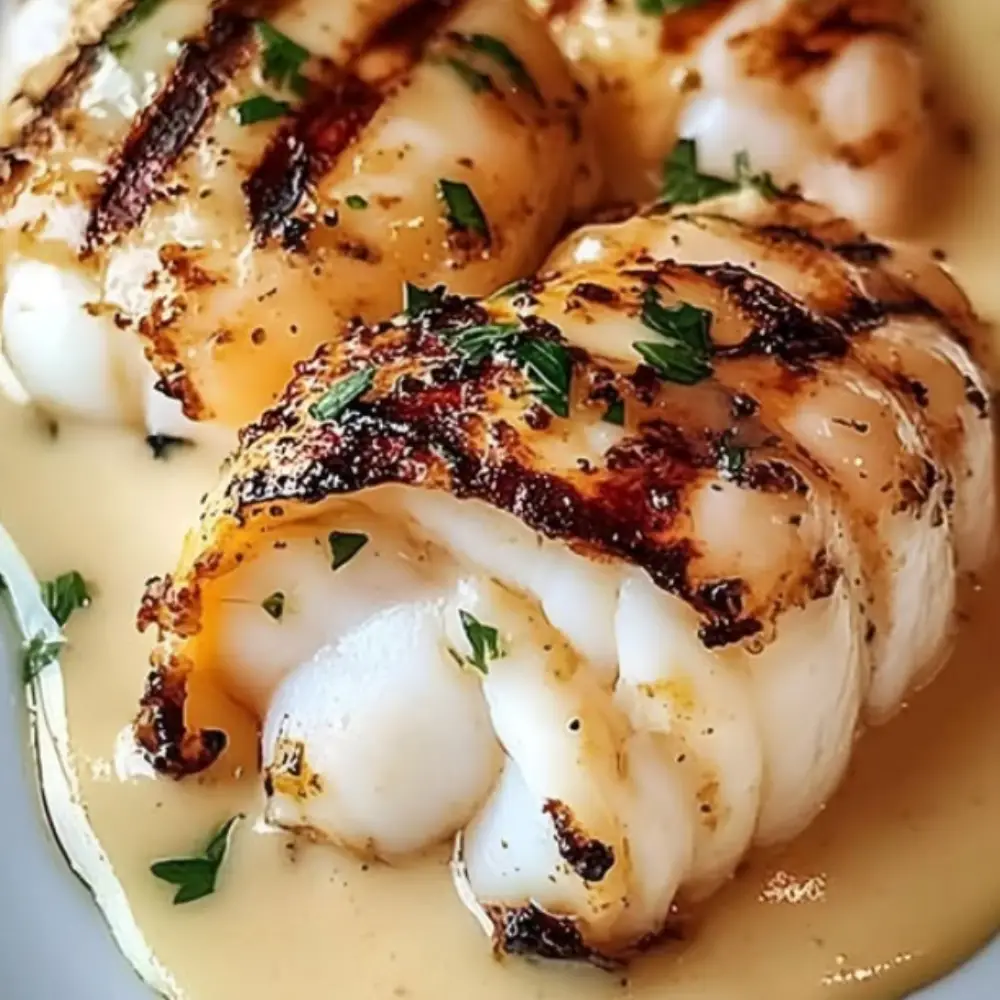 Grilled Lobster Tails with Creamy Garlic Butter Sauce