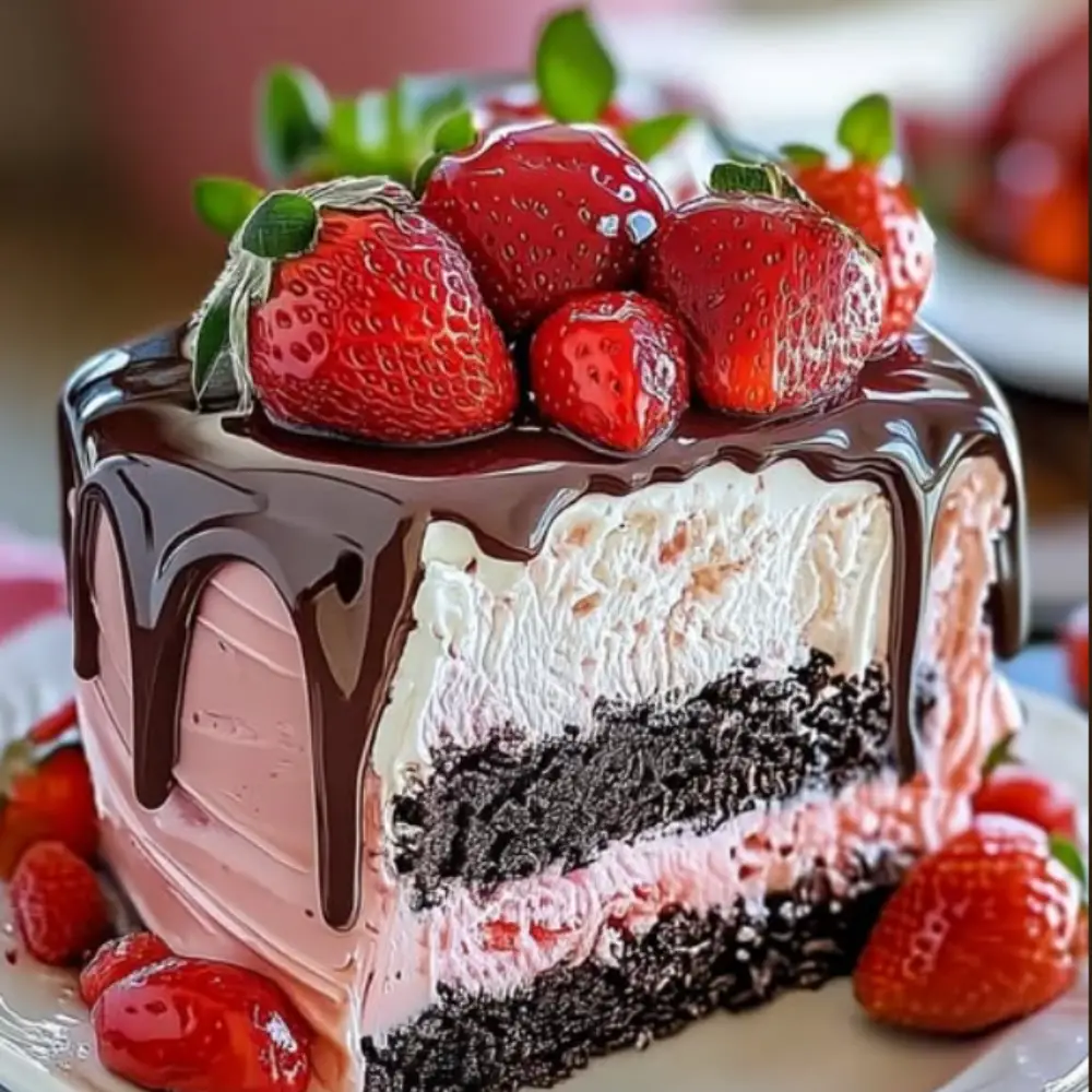 Decadent Strawberry Chocolate Fantasy Ice Cream Cake