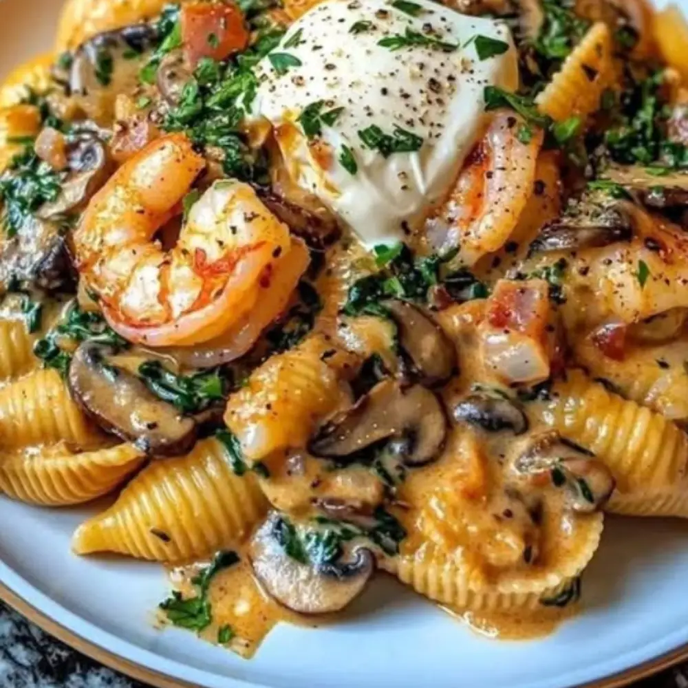 Creamy Spinach Mushroom Shrimp Shells
