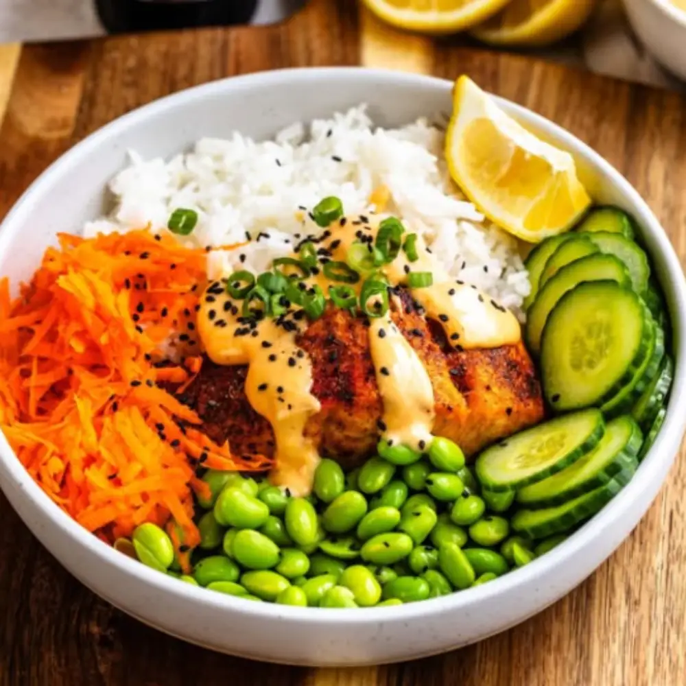 Air Fryer Salmon with Spicy Mayo Sriracha Sauce