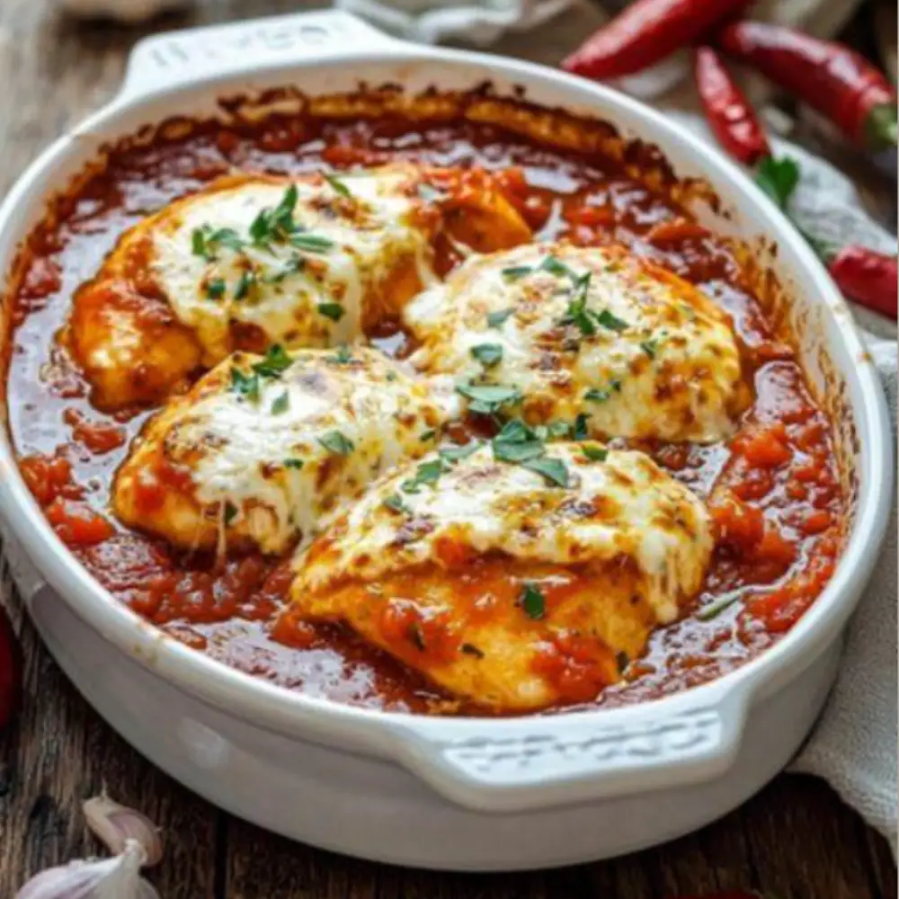 Chicken Gratinated with Mozzarella and Baked Tomato