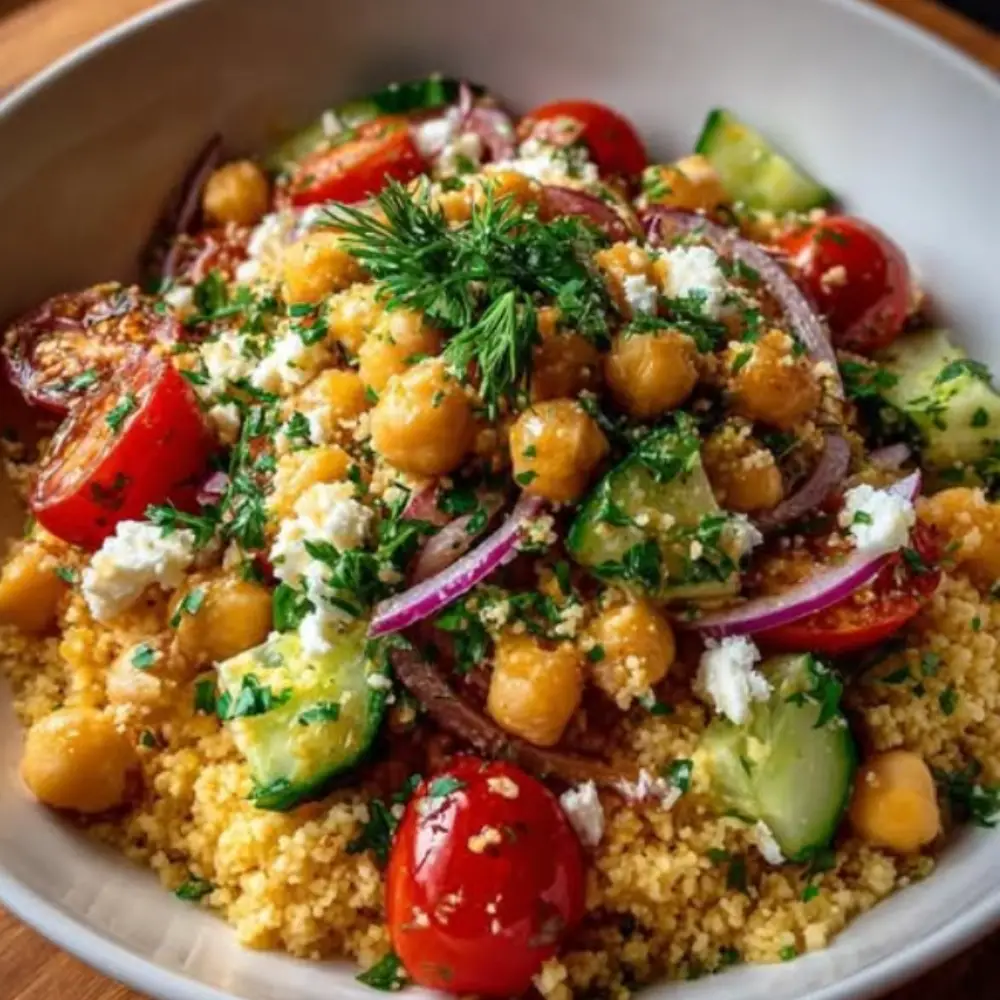 Greek Chickpea Couscous with Lemon Herb Sauce