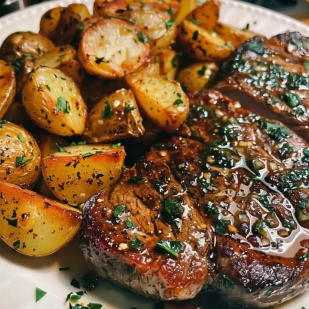 Herb-Roasted Potatoes and Juicy Steak