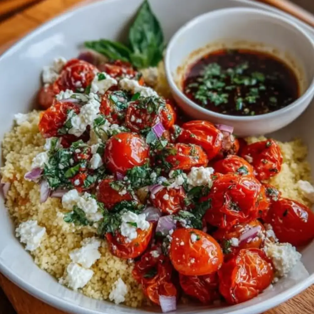 Roasted Tomato Couscous with Feta & Basil Vinaigrette