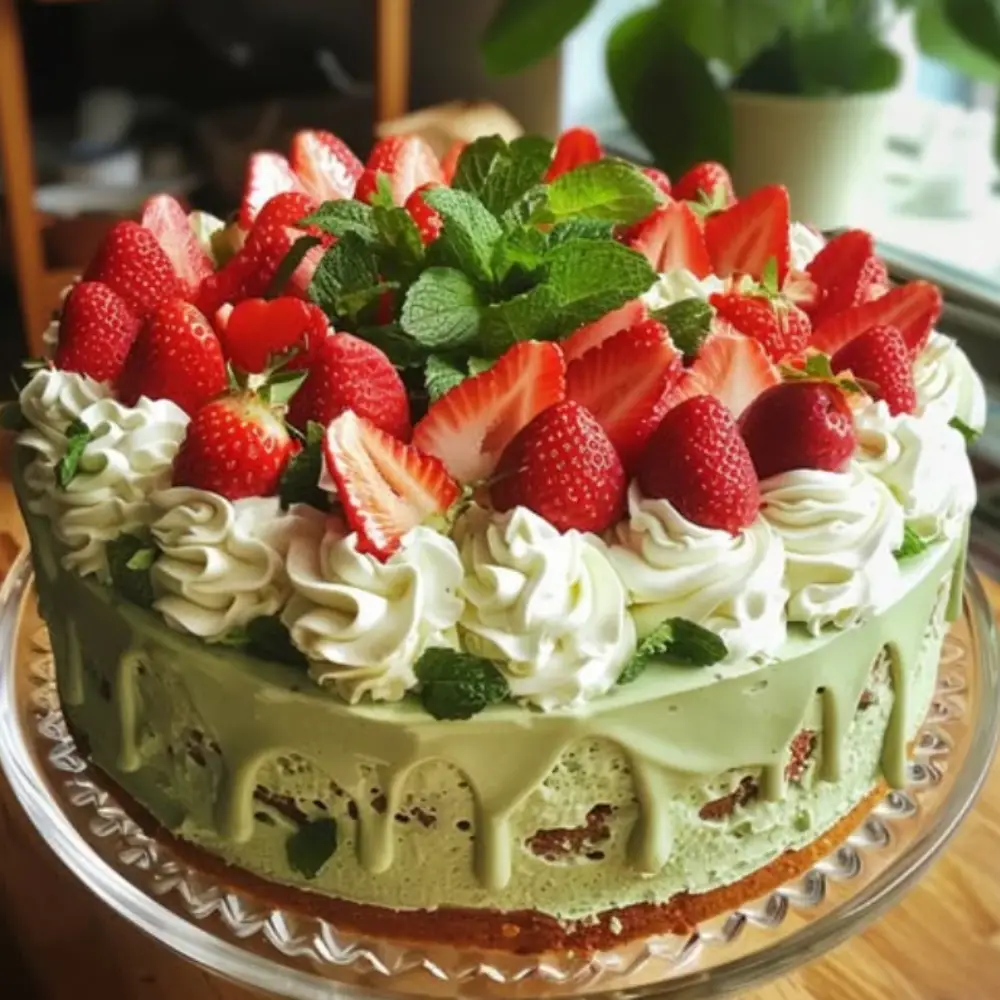 Strawberry Pistachio Cake with Whipped Cream