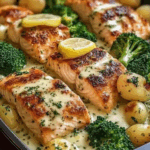 Lemon Butter Salmon with Crispy Potatoes & Broccoli