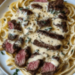 Steak Alfredo with Gorgonzola and Creamy Parmesan Sauce