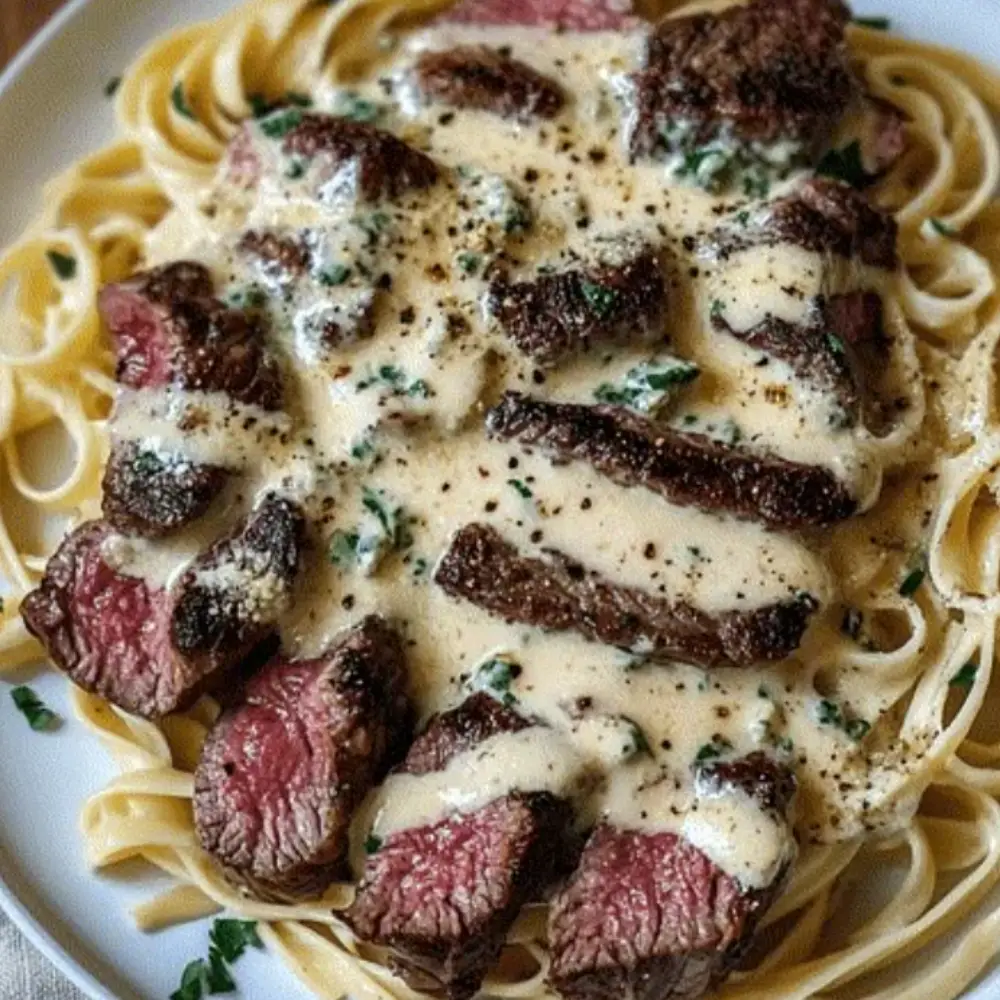 Steak Alfredo with Gorgonzola and Creamy Parmesan Sauce