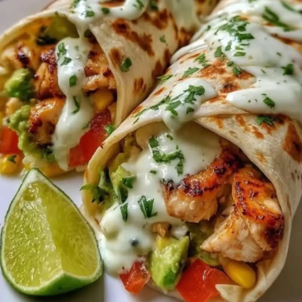 Chicken Avocado Ranch Burritos with Lime Wedges