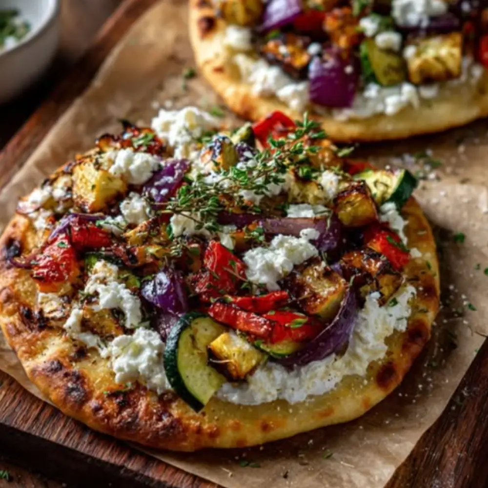 Flatbread with Roasted Veggies & Whipped Feta
