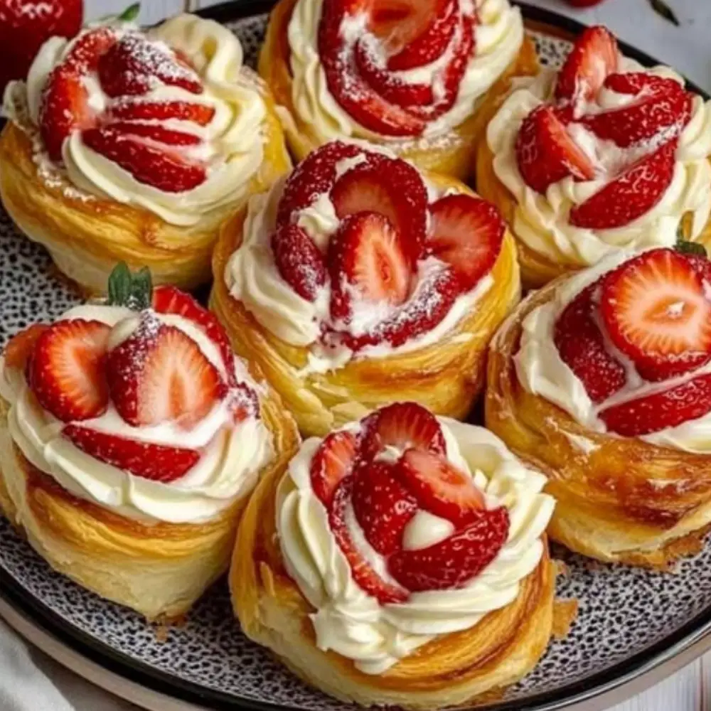 Strawberry and Cream Cinnamon Rolls with Strawberry Filling