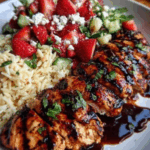 Grilled Chicken with Strawberry Balsamic Glaze & Ricotta Orzo Salad