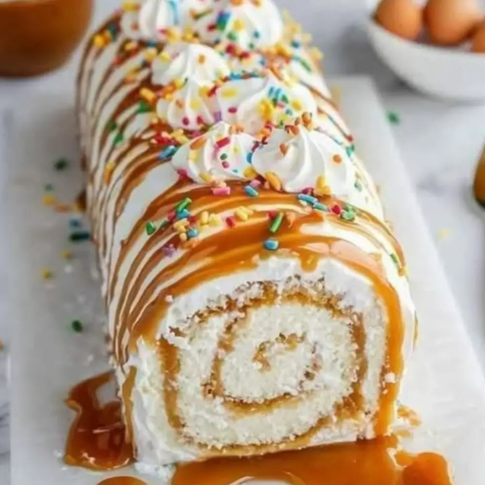 Caramel Swirl Birthday Cake Roll