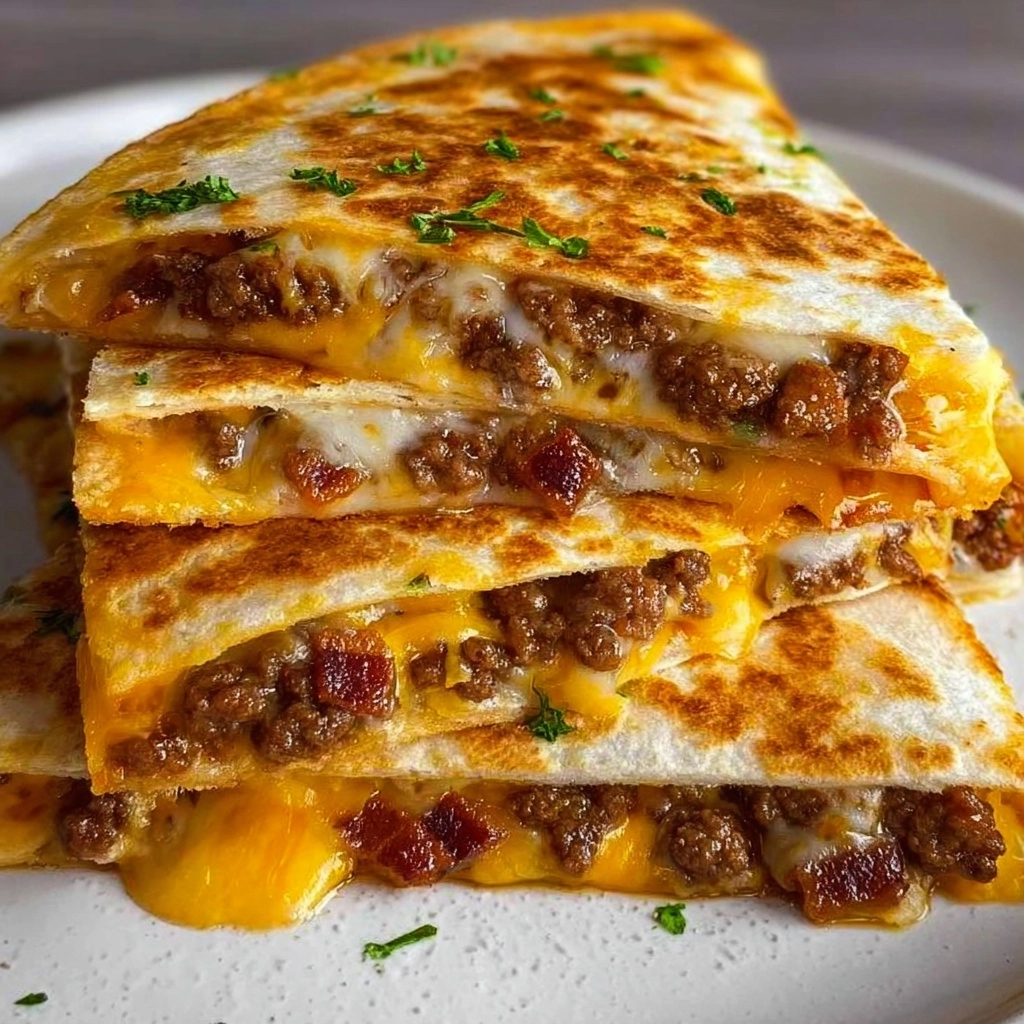 Maple Bacon Cheeseburger Quesadillas Recipe 3 Maple Bacon Cheeseburger Quesadillas Recipe - Recipe Image