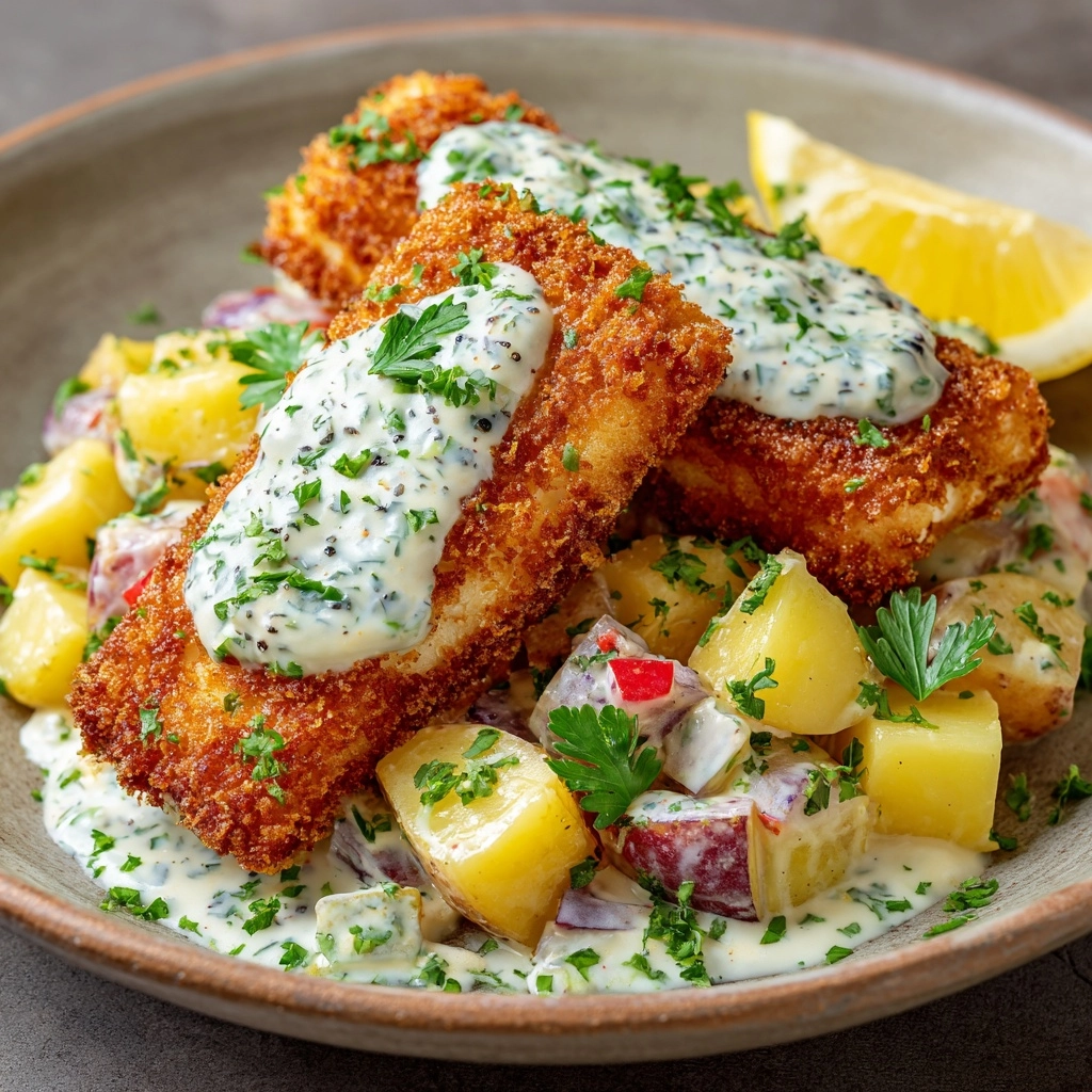 Pork Schnitzel with Lemon Butter Sauce and Potato Salad Recipe
