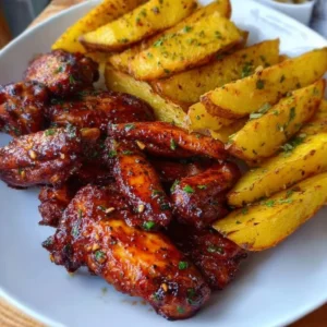 BBQ Chicken Wings and Crispy Potato Wedges Recipe