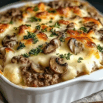 Savory Creamy Mushroom and Ground Beef Bake with Cheese