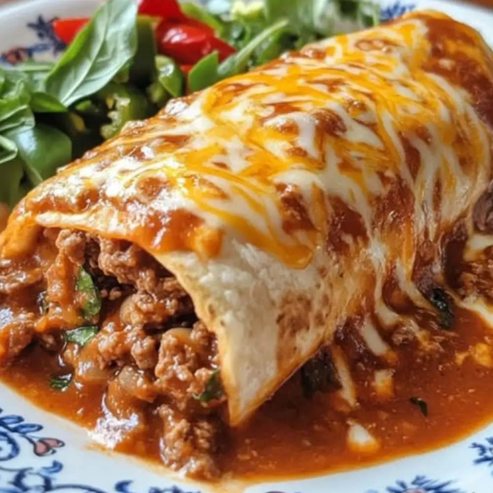 Beef and Bean Burritos Smothered with Red Chile Chimayo