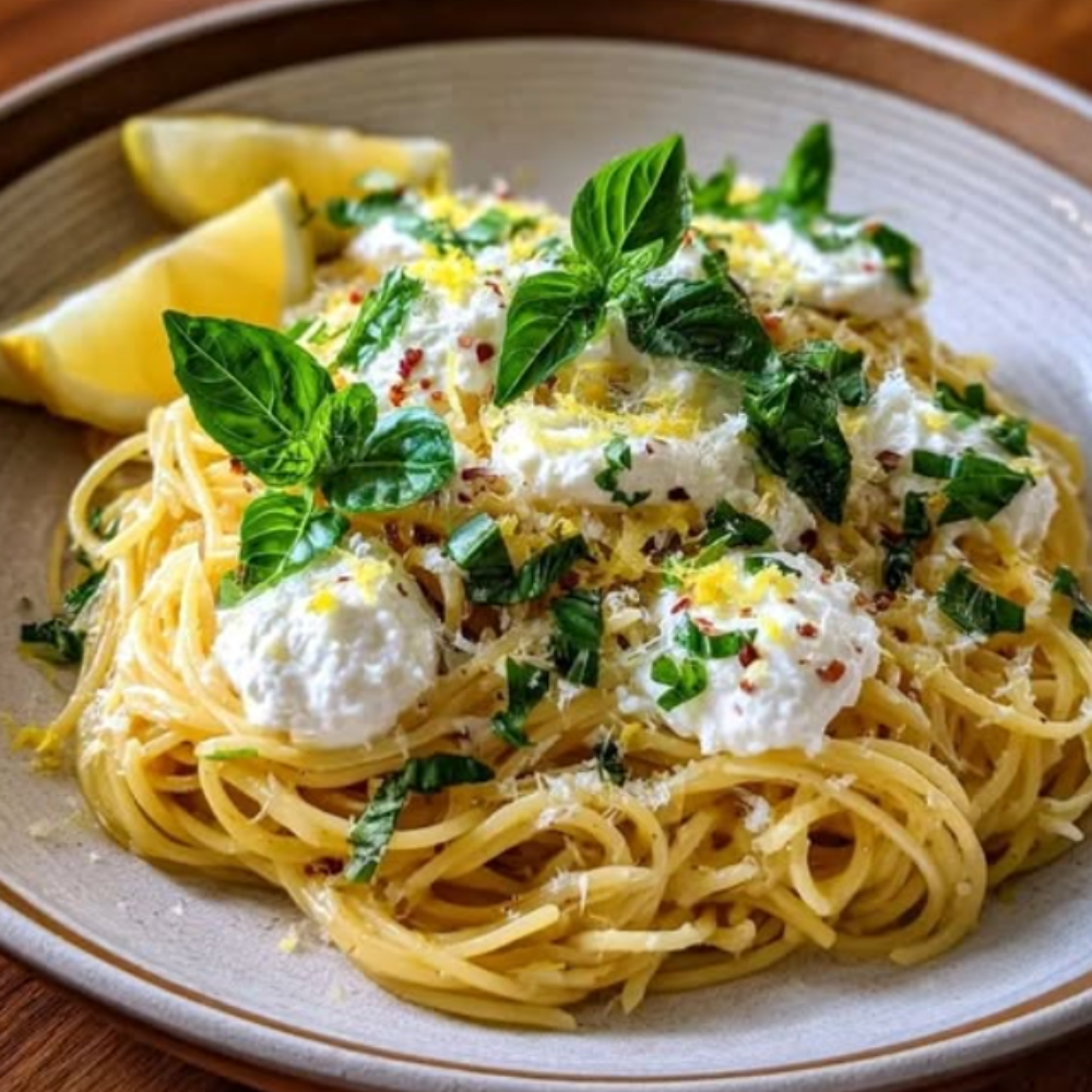 Lemon-Basil Spaghetti with Burrata & Garlic Oil