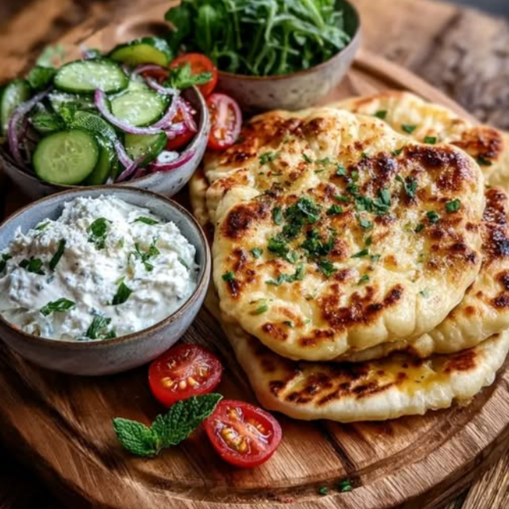 Warm Naan Wraps with Garlic Oil & Whipped Feta