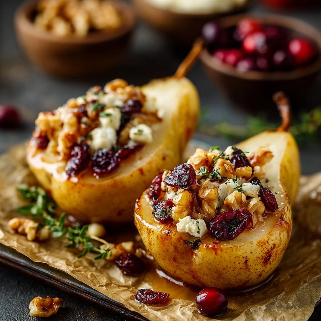 Honey-Baked Pears with Feta, Cranberries & Walnuts Recipe