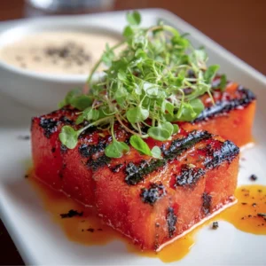 "Swicy" Grilled Watermelon Steak with Blue Cheese Fondue Recipe