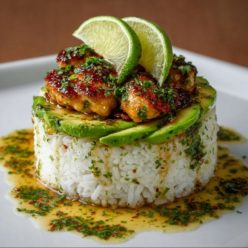 Honey Lime Chicken and Avocado Rice Stack Recipe