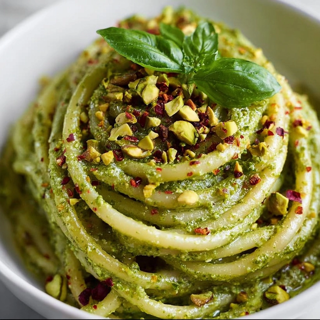 Pistachio-Avocado Pesto Pasta with Spicy Chili Crunch Recipe