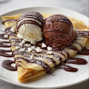 Dessert Crepes with Ice Cream & Chocolate Drizzle Recipe