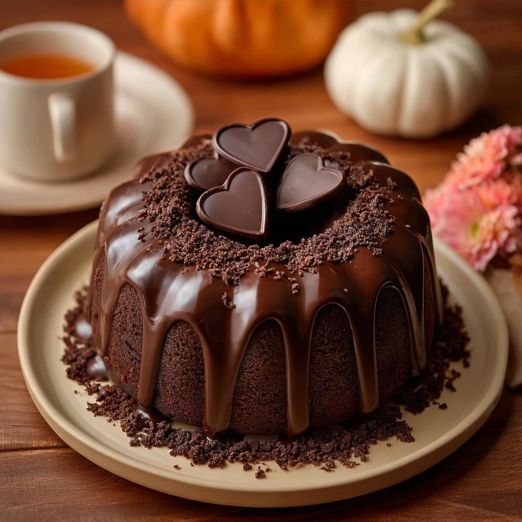 Heart-Topped Chocolate Pudding Cake Recipe 2 Heart-Topped Chocolate Pudding Cake Recipe - Recipe Image