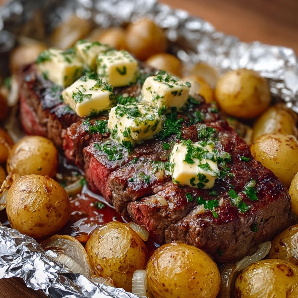 Garlic Steak and Potato Foil Packs Recipe 2 Garlic Steak and Potato Foil Packs Recipe - Recipe Image