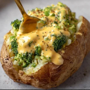 Cheesy Baked Potatoes with Broccoli Cheese Sauce Recipe