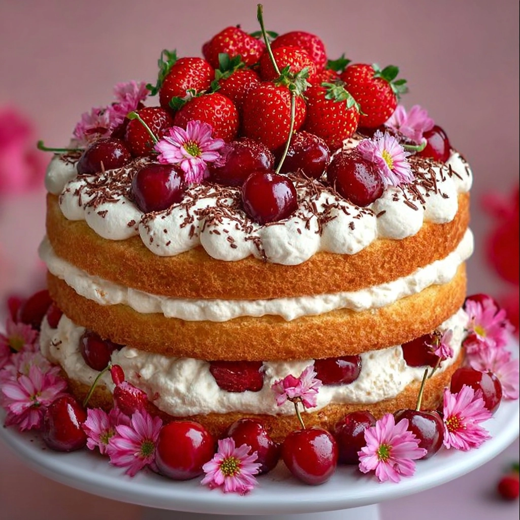 Naked Strawberry Layer Cake with Whipped Cream Recipe - Recipe Image