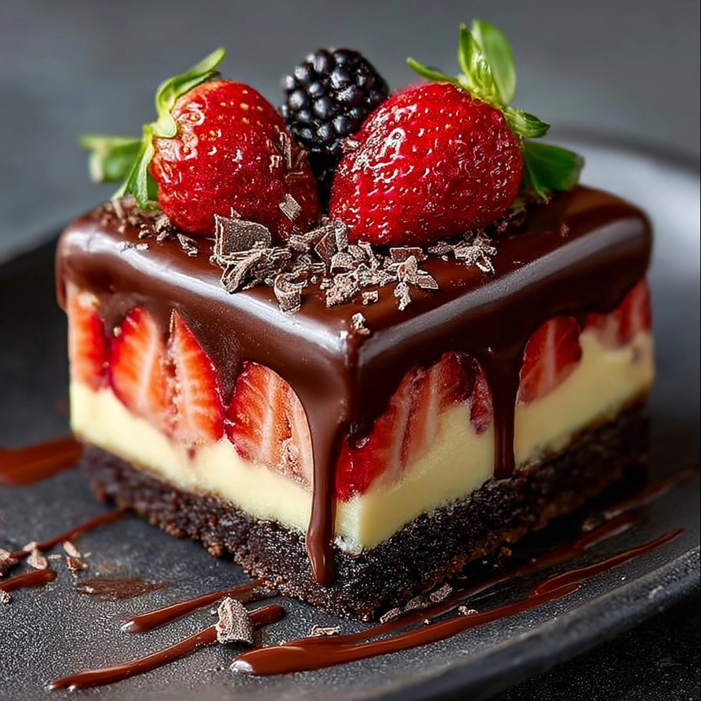 Chocolate Strawberry Cheesecake Bars Recipe 3 Chocolate Strawberry Cheesecake Bars Recipe - Recipe Image