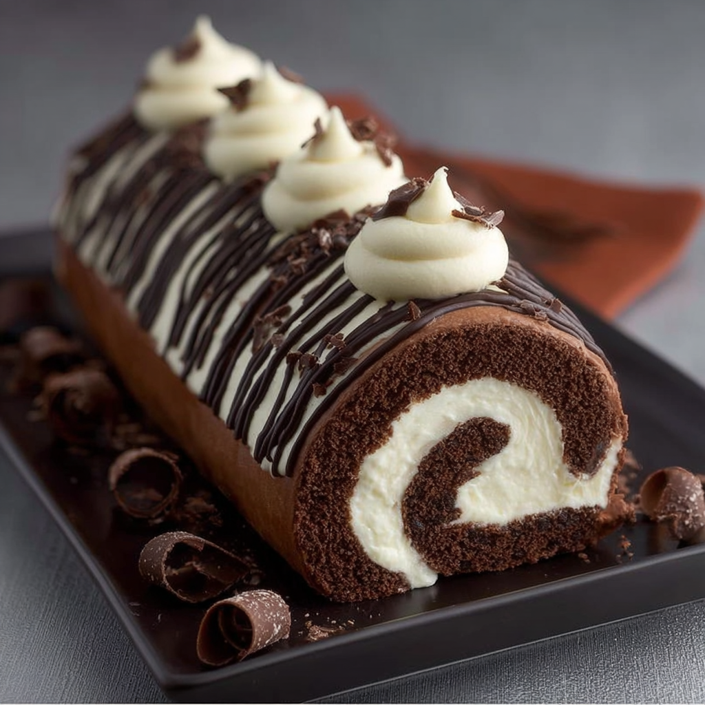 Chocolate Swiss Roll with Cream Filling Recipe - Recipe Image