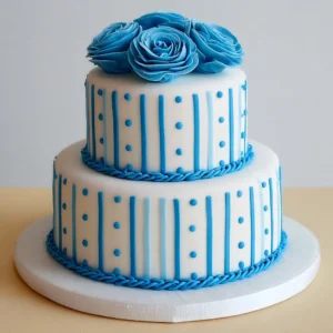 Stylish Blue Striped Cake with Roses – Recipe