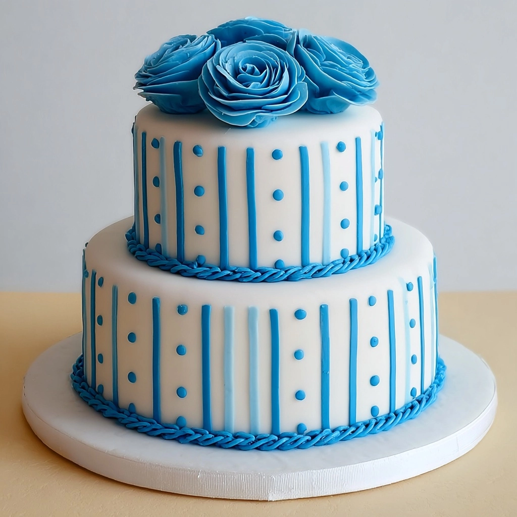Stylish Blue Striped Cake with Roses – Recipe 3 Stylish Blue Striped Cake with Roses – Recipe - Recipe Image