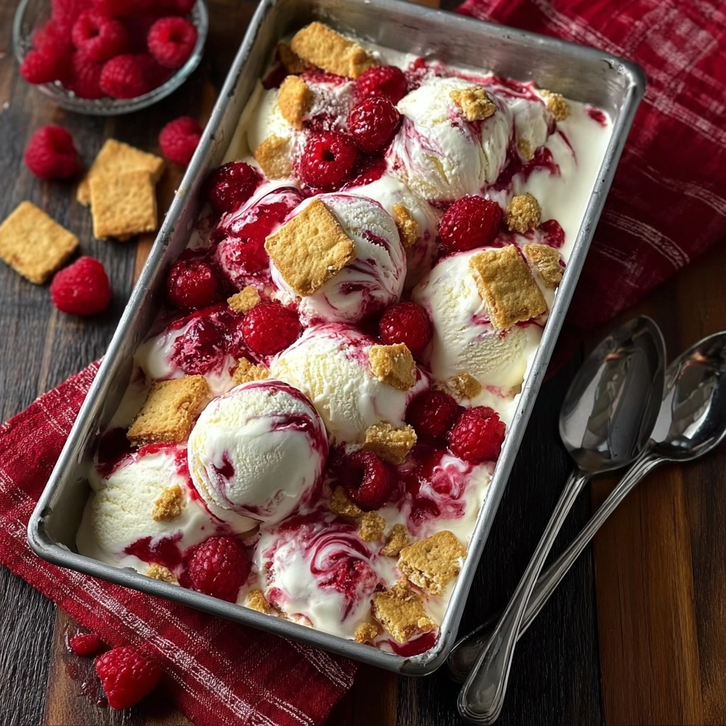 Raspberry Ripple Ice Cream with Cake Chunks Recipe - Recipe Image