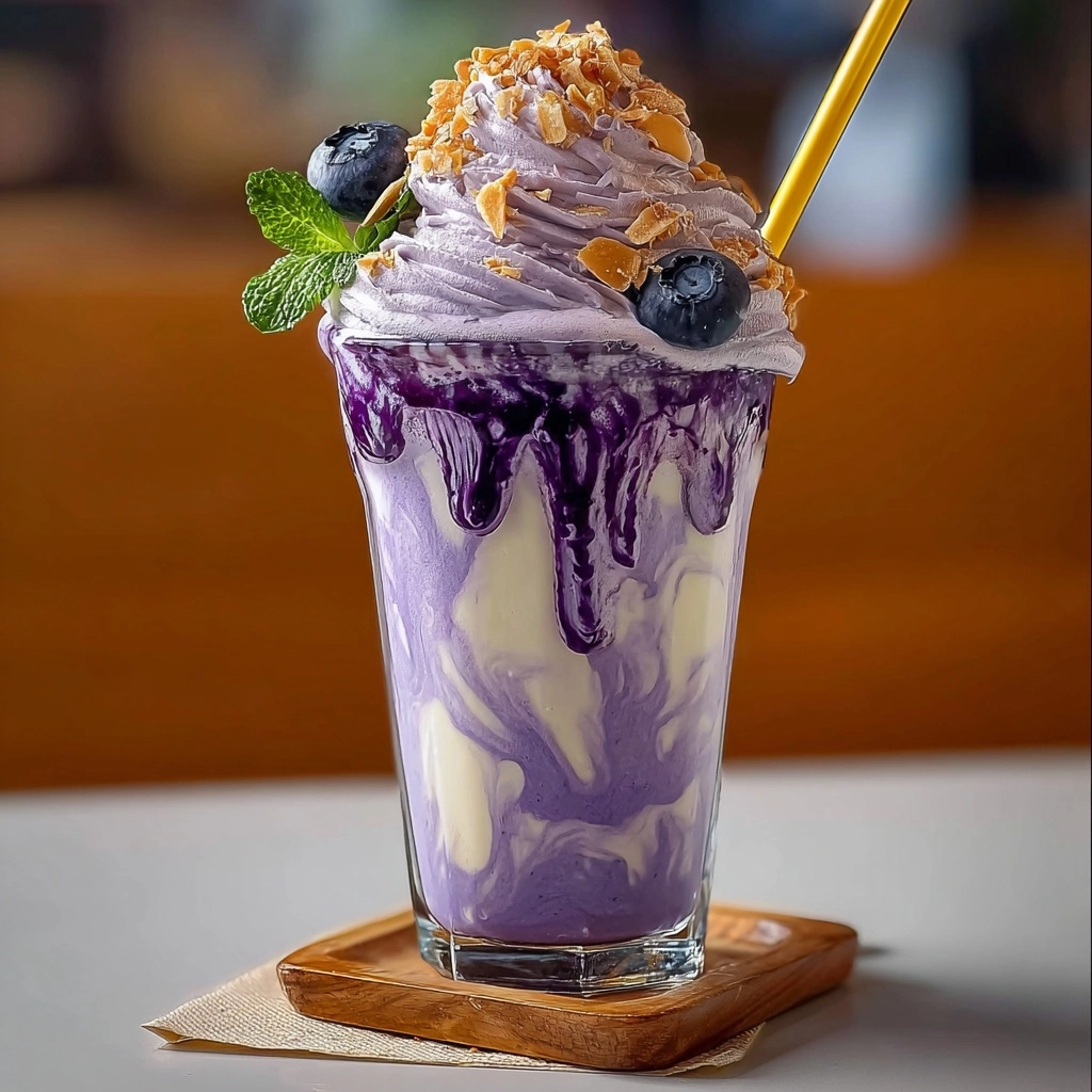 Ube Milkshake with Whipped Cream and Toppings Recipe
