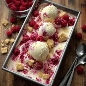 Raspberry Ripple Ice Cream with Cake Chunks Recipe